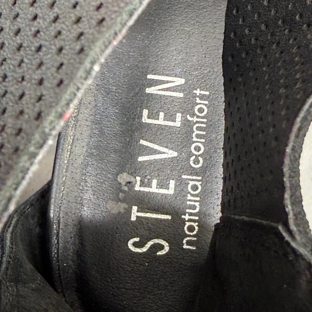 Steven by Steve Madden Kari Black Leather Perforated Platform Sandals Womens 11M